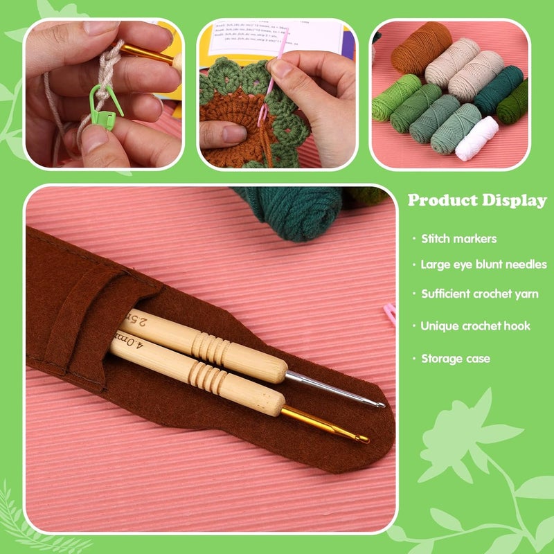 FTEVEN Crochet Kit for Beginners, 6PCS Coasters Crochet Starter Kit Plant Pot, Knitting Supplies Kit with Step-by-Step Video Tutorials, Crochet Yarn for Adults DIY Present - Image 4